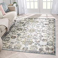 Well Woven Atlas Blue Distressed Floral Oriental Pattern Area Rug 5x7 (5'3" x 7'3")