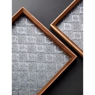 Jiutu Japanese Style Solid Wood Glass Tea Tray Creative Walnut Tray Retro Begonia Flower Glass Fruit