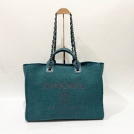 CHANEL綠色毛呢金蔥LOGO大號沙灘包A66941