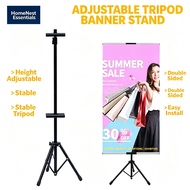 Tripod Banner Stand Double Sided Display Adjustable Portable Sign Holder Easel Kaki Tripod Rak Iklan