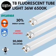 T8 Fluorescent Tube Light 4ft 2ft 36W 18W Philips Osram Sylvania Brand 6500K 2700K *Need Starter to 