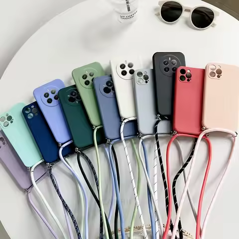 Realme12 Realme13 Realme14 Crossbody Necklace Lanyard Liquid Silicone Case For Oppo Realme 12 13 14 