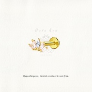 Nora Ana Gold Crown Marquise Threaded Stud Flatback Earring Titanium ASTM-F136 Surgical Implant Grad