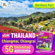 Chiang Mai Chiang Rai Thailand unlimited data Esim Card 4G 5G hotspot high speed 3 / 5 / 7 days