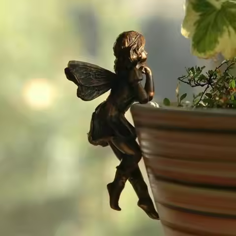 4Style Mini Girl Wings Hanging Cup Resin Decoration Fairy Combination Flower Basket Edge Decor For G