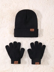 冬季老爺車標誌兒童針織帽針織手套套裝(1頂針織帽+1副針織手套)