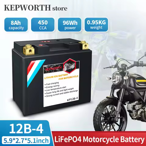 12B-4 Motorcycle Starter Battery 12V 8Ah 450cca Replacement for YT12B-BS, PT12B-4, UT12B-4, GT12B-4,