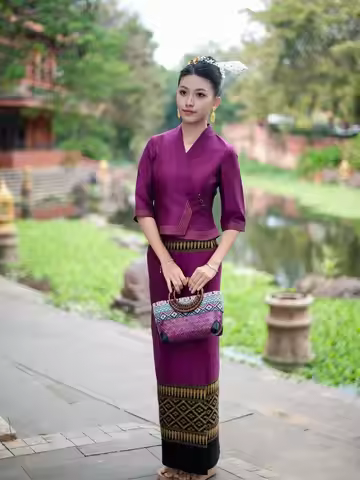 2pcs Thailand Myanmar Long-gyi Skirt Sarong Dai Tube Skirt Women's Clothing Traditional dress Nation