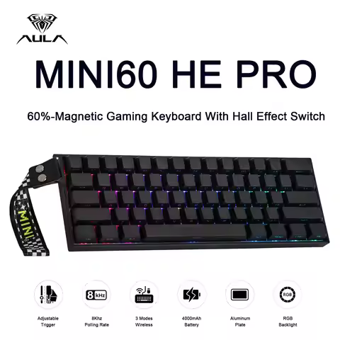 Aula Mini60 HE PRO Wireless Hall Effect Gaming Keyboard 3-Modes 4000mAh RGB Backlit Magnetic Keyboar