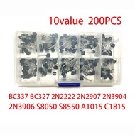 200PCS BC337 BC327 2N2222 2N2907 2N3904 2N3906 S8050 S8550 A1015 C1815 Transistor Assortment Kit 10v