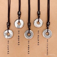 999 Silver Jewelry Pure Silver Six-Character Mantra Baifu Fu Pixiu Retro Hammer Pattern Round Pendan