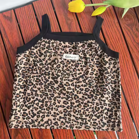 Boutique 2026 Summer New Kids Crop Top Girls Leopard Vest Halter Cute Baby Girls Top Fashion Cotton