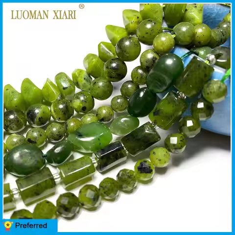 Wholesale 100% Natural Green Jade Cylinder Square Irregular Faceted Round Stone Beads for Jewelry Ma