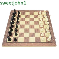 SWEETJOHN Solid Wooden International Chess, Chessboard Magnetic Educational Chess Game Set, Pawns Fo