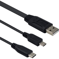 USB 2.0 2-way cable, USB 2.0 A male to USB type C male & micro USB male Y-shaped 2-branch cable, Mul