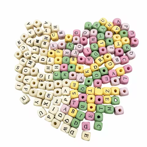 100pcs Letter Wood Beads 10mm Wood Mixed Color Letter Cube Loose Beads DIY Craft Bracelet Jewelry Ac