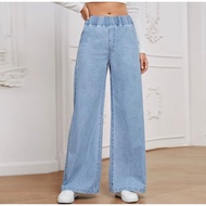 Palazzo JEANS Korean style Women Elastic Waistband Casual Plus Size S-3XL Denim Pants Wanita Solid C