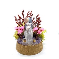 紅綠樹林-祈禱的貓與白水晶-手工玻璃罩公仔/水晶/乾燥花擺設