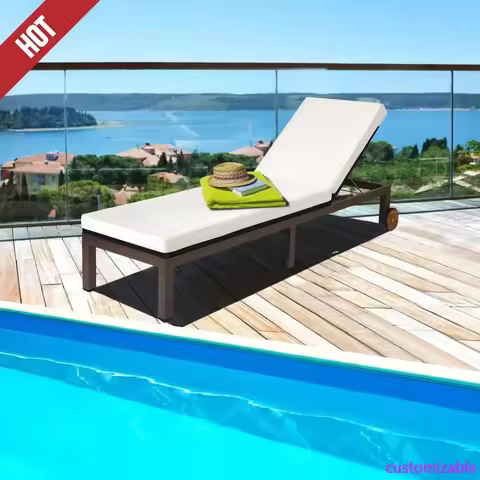 Patio Chaise Lounge Chair Outdoor Rattan Lounger Recliner Chair Adjustable Position Folding Wicker L