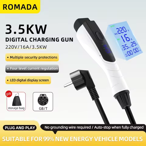 NEW 3.5KW 16A GB/T20234 EV Portable Charger 3M-20M Cable EVSE EU Plug Wallbox Adapter With Display S