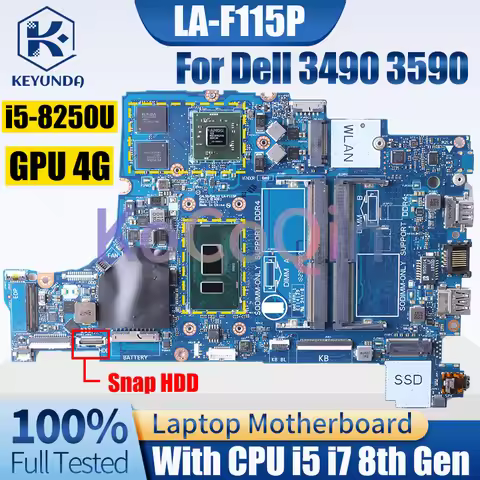 LA-F115P For Dell 3490 3590 Notebook Mainboard i3 i5 6/7/8th Gen 216-0889004 4G 0F093X 0K6KNT Laptop