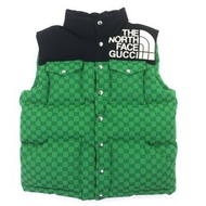 成色極佳：GUCCI THE NORTH FACE 670910 GG圖案刺繡logo綠色和黑色羽絨背心/羽絨服，XXS碼（相當於日本尺碼S-M），意大利製造，正品，男士款