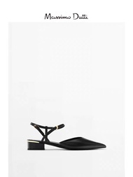 Massimo Dutti Women's Shoes Spring/Summer 2023 New Black Pointed Simple Flat Sandals Leather Muller 