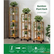 JINSHENG Wooden Plant Rack With Wheels / Multilayer Plant Stand / Floor Flower Pot Stand /Bamboo Flower Pot Rack / Flower Stand /Plant Shelf /Plant Display Rack JT1U
