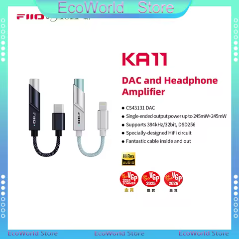 FiiO KA11 USB Dongle HiFi DAC Amplifier Type C Lightning to 3.5mm Audio Adapter 32bit 384KHz Compati