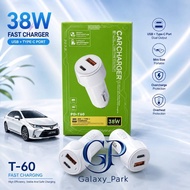 Vibox Car Charger T60 Usb A + C 38w Universal Car Charger Adapter [GLX]