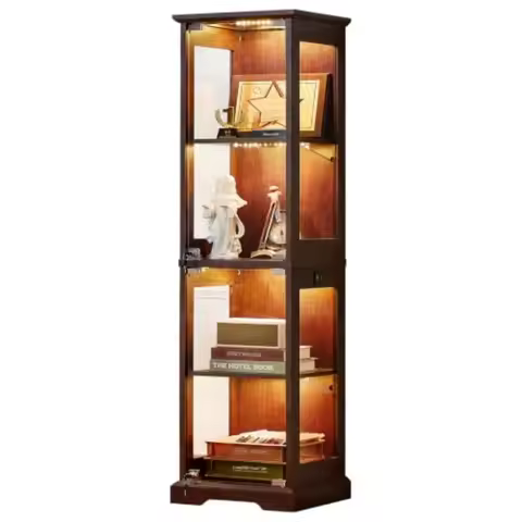 Farmhouse Narrow Glass Display Cabinet with Doors and Lock