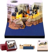 SIWEME 3D Memo Pad Calendar 2024,3D Magic Castle Weekly Calendar Notepad with Light&Holder,Time Piec