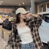 新品上新美式格子衬衫女2024春秋新款宽松慵懒风衬衣外套防晒上衣American Style Plaid Shirt Women's 2024 Spring and Autumn New.