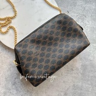 中古Celine黑花mini化妝包