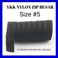 Ykk Nylon Zip Besar Hitam(# 5 ) Zip Panjang Potong Meter Dan Kepala Zip /(2 Meter/5 mts )
