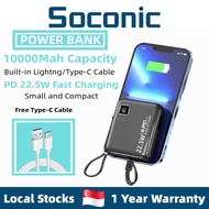 [SG Stocks] 2-in-1 Mini Powerbank 10000mAh 22.5W PD Fast Charging Portable Battery Charger With Removable Built-in Lightning &amp; Type-C Cables/LED Power Display/Powerful Capacity/High Speed Charging/Removable Lanyard/Lightweight/1 Free 6A Type-C Cable