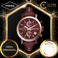 [LazChoice][Authentic *FREE BRACELET*] Fossil Original Boyfriend Sport Chronograph Wine Leather Wome