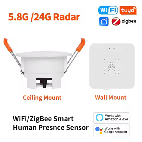 Tuya Smart Life ZigBee /Wifi MmWave Human Presence Motion Sensor 5.8G/24G With Luminance/Distance De