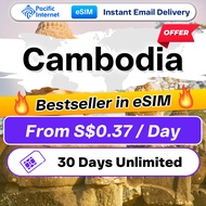Pacific Internet Cambodia Travel eSIM High Speed Data 30 Days 5GB + Unlimited Data | Email Delivery