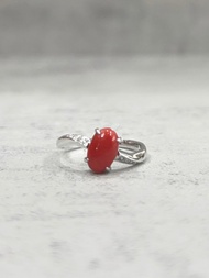 天然珊瑚鑽石戒指 阿卡珊瑚 南非鑽石 K333