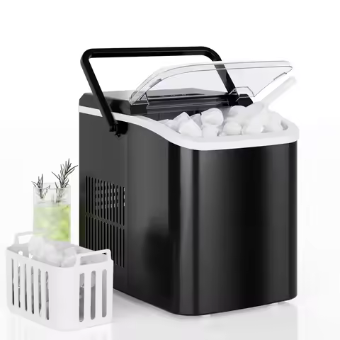 JHK Portable Kitchen Ice Machine Countertop Ice Maker with Handle 9 Bullet Ice Cubes Ready in 6 Mins