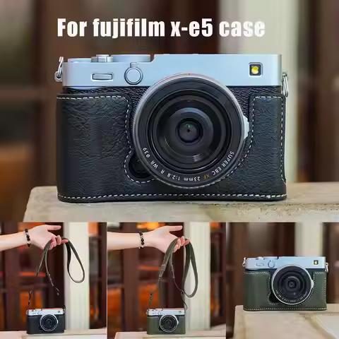 Handmade Genuine Leather Camera Half Case for Fujifilm X-E5 with Shoulder Strap Protective Bag Half-