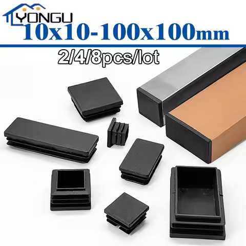 2/4/8Pcs Black Rectangular Plugs Pipe Tube Cap Square Plastic Tubing End Cap Insert Blanking Stopper