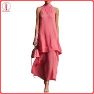 fulaide Women’s Flowy Chiffon Maxi Dress Halter Neck Sleeveless Summer Evening Party Wedding Guest D