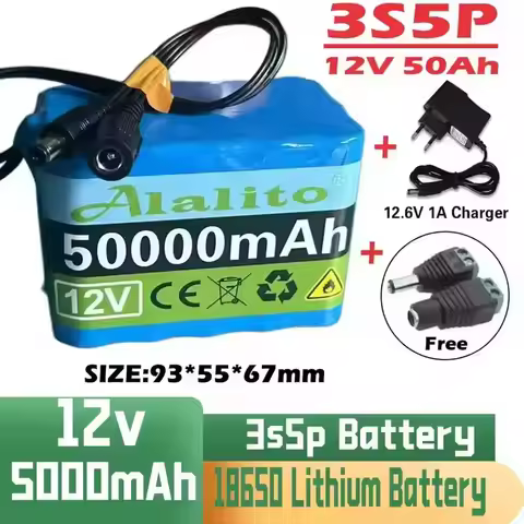 12V 50Ah 3s5p battery pack 18650 lithium ion 12V 20Ah-50Ah DC12.6V super large capacity rechargeable
