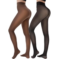 HONGTEYA 2 Pasang Seluar Ketat Bergaris Bulu Wanita - Seluar Dalam Tipis Hangat Seluar Ketat Lutsina