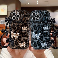 For IPhone 17 16 11 Pro 13 15 7Plus Pro Max 8 6 6s XR XS Creamy Leopard Butterfly Case