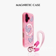Casing With Lanyard For iPhone 17 11 16 13 15 14 12 Pro Max 2 in 1 Fashion Butterfly Magnetic Case i