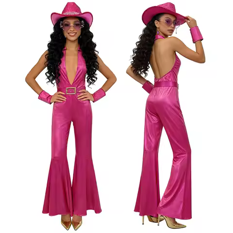 Women Adult 70s Disco Costume Disco Jumpsuit Women 70s Disco Outfit Night Clubwear for Halloween Par