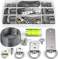 Picture Wire Hanging Kit 100+ Pieces - D-Ring, Screws, Hanging Hooks,Level. Supports up to 50 lbs 12